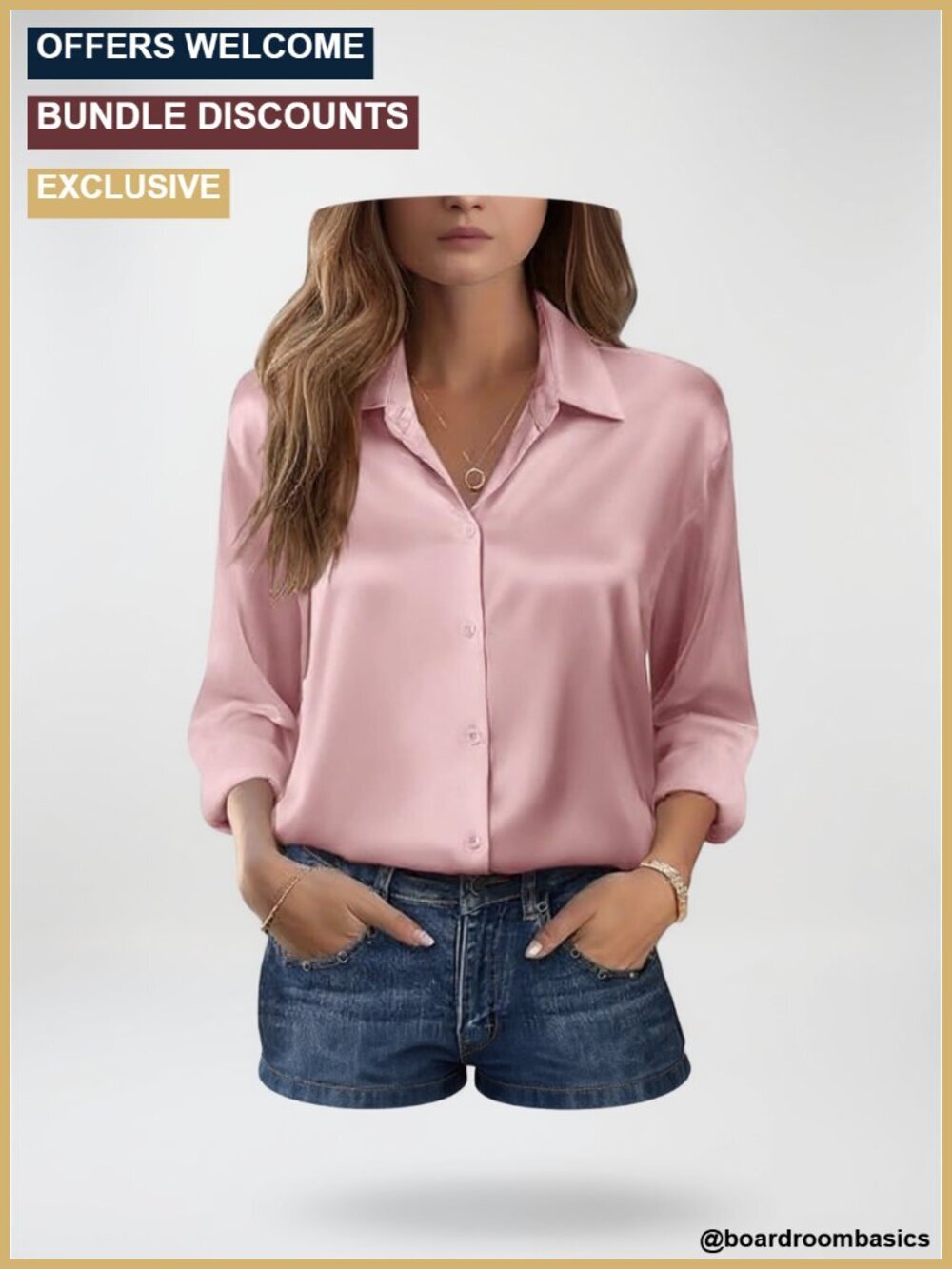 Long Sleeve Satin Silk Button Down Blouse Work Casual Top